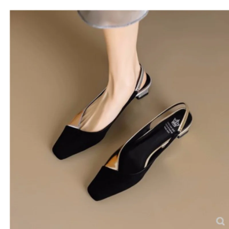 

Women's Baotou Square Toe Sandals Colored Gold Silver Set Heels Summer Women's Dress Single Shoes 2023 Spring and Summer Sandals