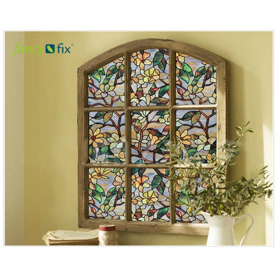 Stained Glass Film Static Adhesive Film Decorative Vinyls For Window Glass Vintage Decor Privacy Tinting