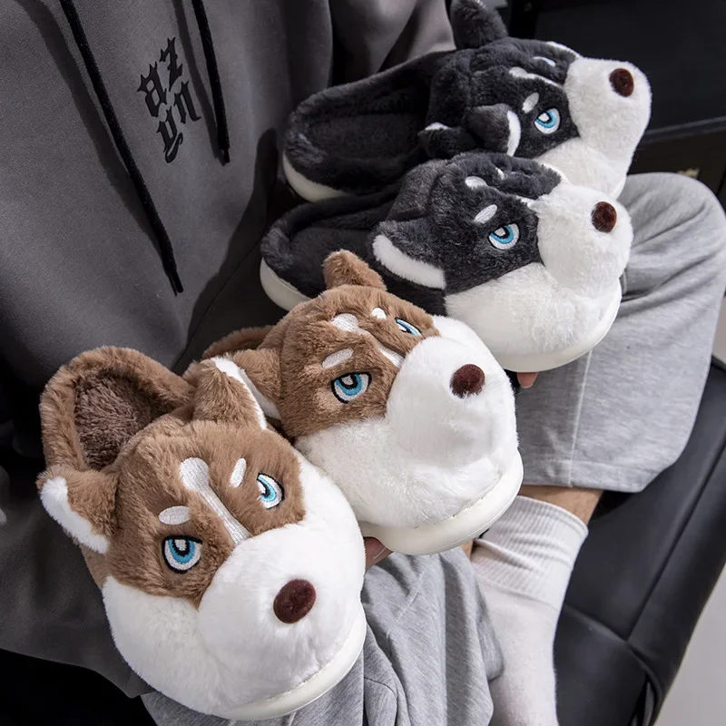 Men's Cotton Slippers Autumn and Winter Indoor Home Thick-soled Bag Heel Cute Erha Outer Wear Plush Warm Cotton Slippers for Men