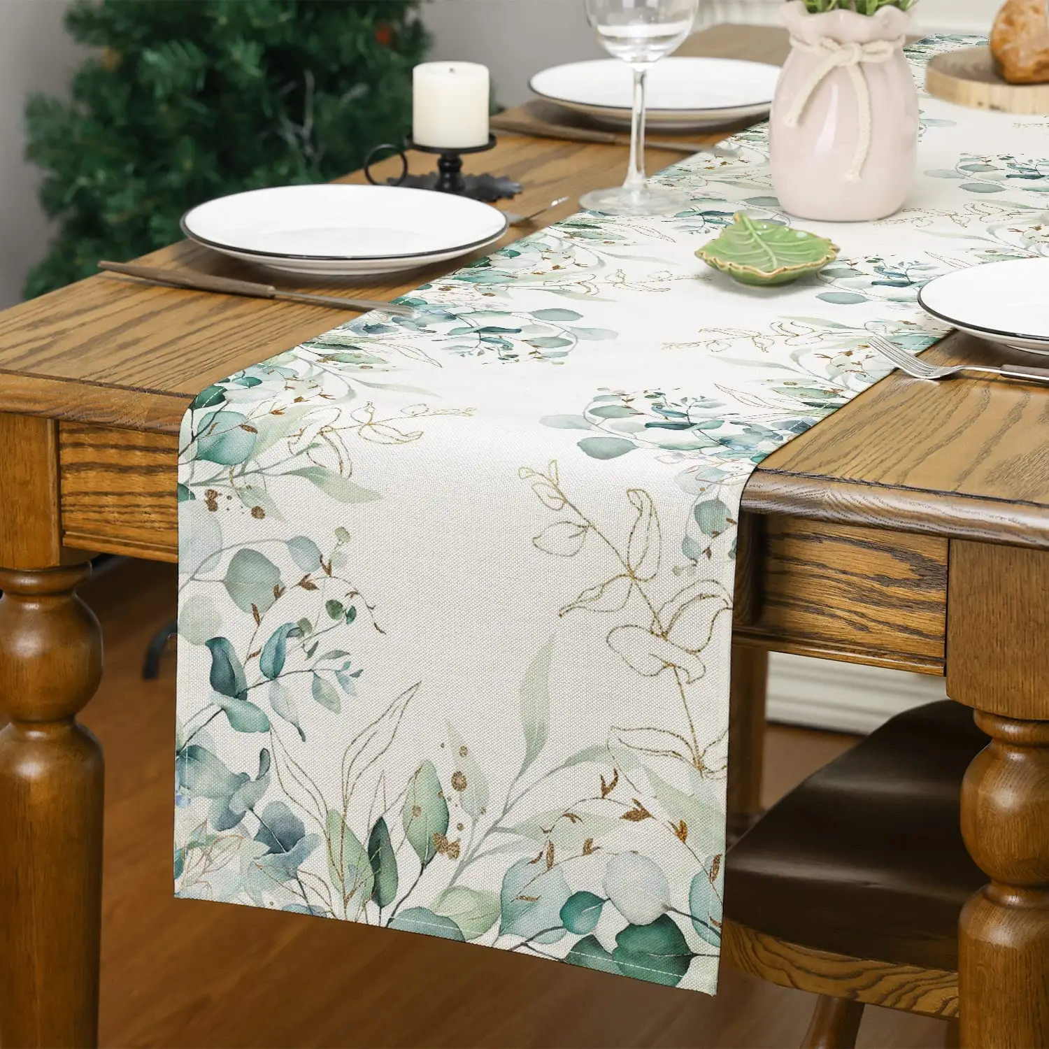 Spring Flower Table Runner Tulip Lavender Vase Easter  Rabbit Summer Holiday Kitchen Dining Table Decoration for Home Party