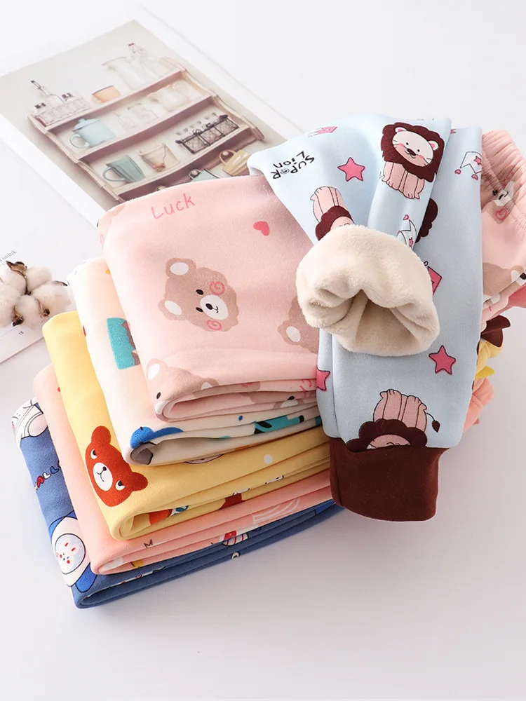 Children's fleece thick thermal pants wear boys and girls long Johns baby integrated cashmere pants bottoms pajama