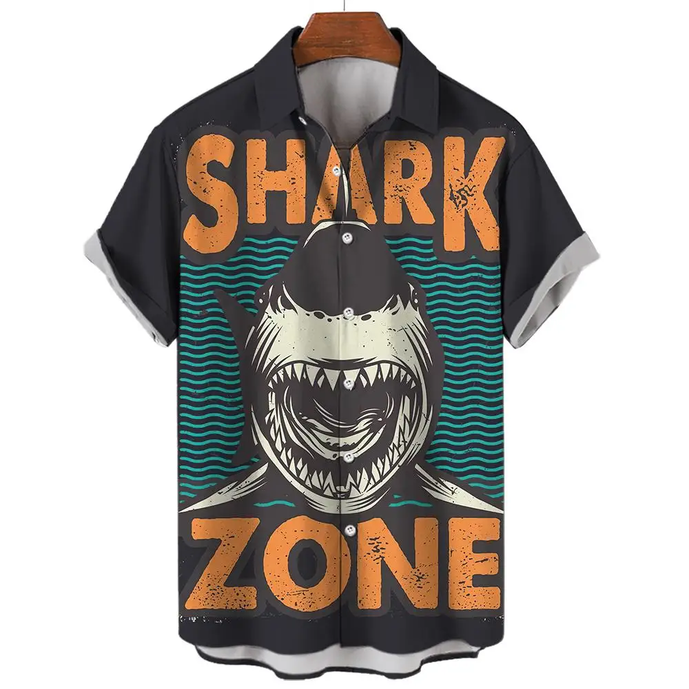 New Men's Hawaiian Beach Button Shirts Short Sleeve Animal Shark 3D Print Casual Lapel Fashion Collar Retro Clothes Hiphop 6