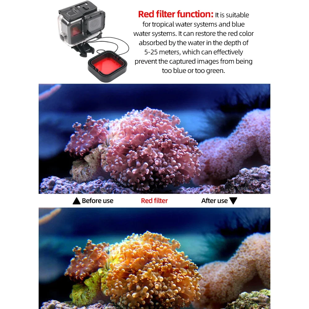 Diving Filter Lens Cap Set for Action Cameras - Red, Purple, Pink Protective Lenses for Underwater Photography