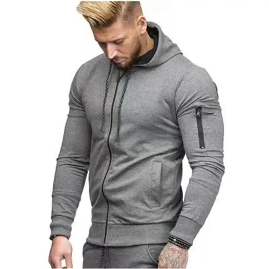 Men's Solid Color Long Sleeved Hooded T-Shirt With Multiple Zippers Tight Fitting Hoodie Men's Sportswear Fitness Running Jacket