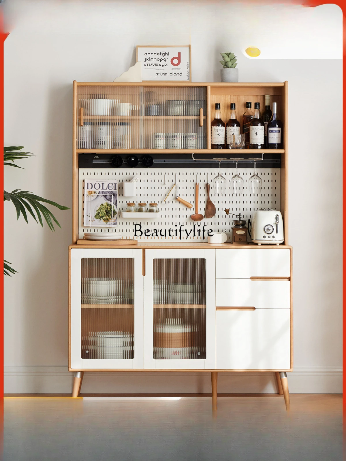 Solid Wood Sideboard Modern Log Cream Style Locker