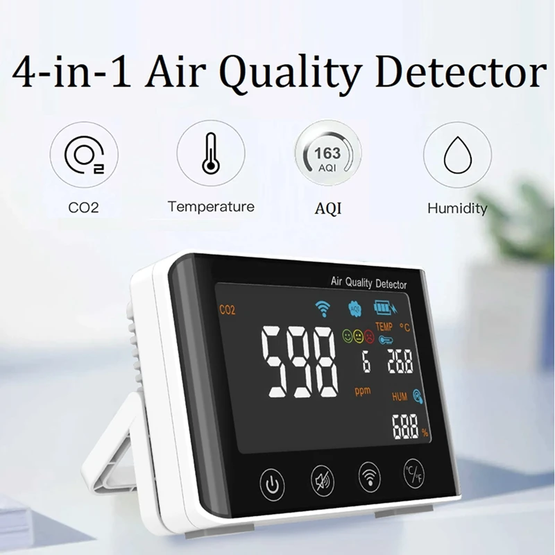 

Монитор качества воздуха CO2, Wi-Fi, 4-в-1, детектор воздуха для дома, офиса, тент для выращивания, винный погреб, гаража