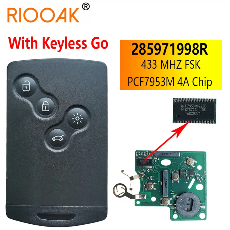 285971998R PCF7953M 4A Chip 433 MHZ Keyless Smart Remote Key For Renault Clio IV Captur 2009 2010 2011 2012 2013 2014 2015 2017 cwtwb1g767 remote flip car key 2button 4a chip 7961m for renault kadjar captur symbol megane iii 2013 2014 2015 2016 2017