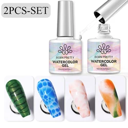 BORN PRETTY 10ml Clear Blossoming Gel Nail Polish - Watercolor Marble Effect Enhanced Varnish (63934x2)