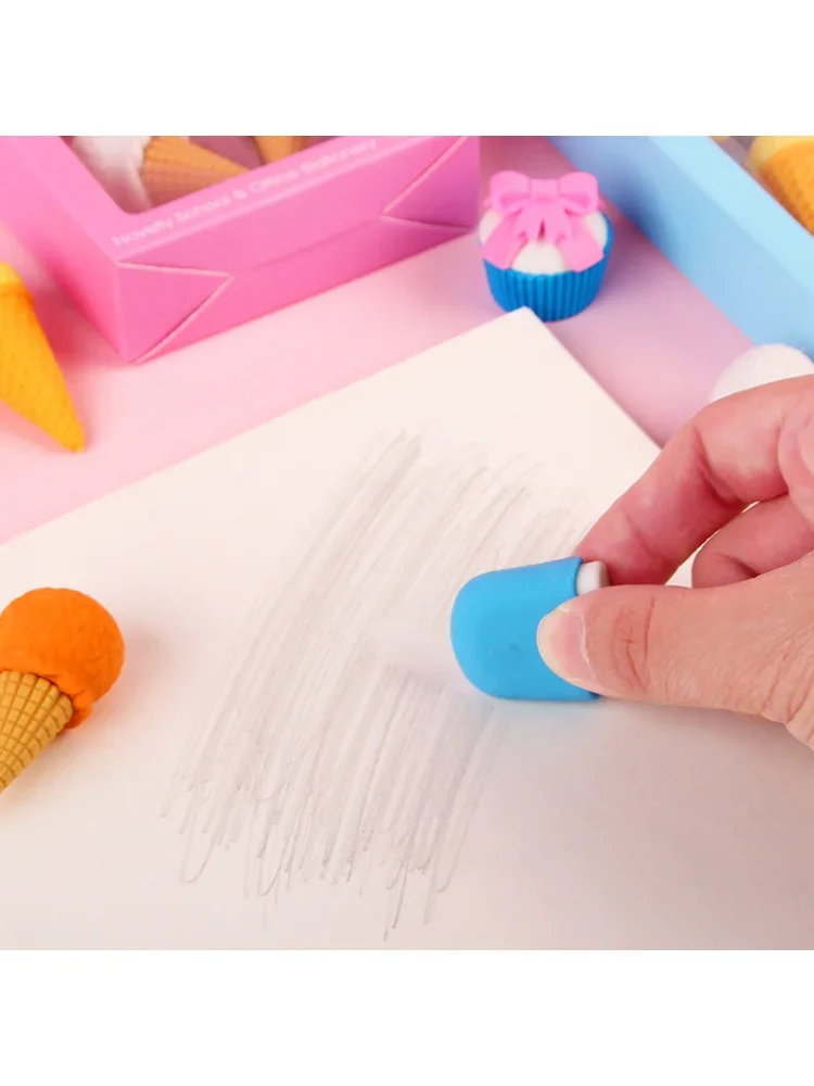 1 세트 Kawaii 크리 에이 티브 음식 케이크 지우개 크리스마스 어린이 선물 아이스크림 햄버거 롤리팝 분리형 고무 지우개 편지지