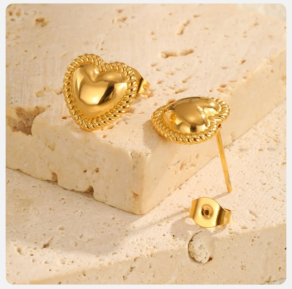 Vnox Einfacher Liebesherz-Ohrstecker, Edelstahl, kein Ausbleichen, Charm-Damenohrring, trendiger Schmuck, Valentinstags- und Muttertagsgeschenk – Detail 6
