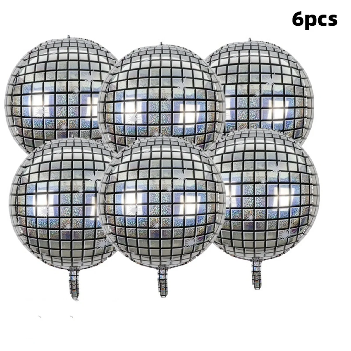 Set of 6 Large 22-Inch 4D Silver Laser Disco Balloons