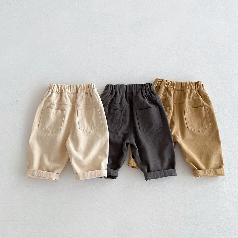2024 New Autumn Baby Boys Thin Style Cargo Pants 0-5T Children Girls Cute Solid Color Loose Trousers 2