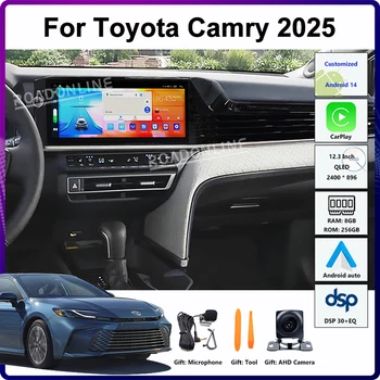 12.3″ Android 14 Car Multimedia Player for Toyota Camry 2025 – GPS Navigation Head Unit with CarPlay, QLED Display (2400×896), 8GB+256GB