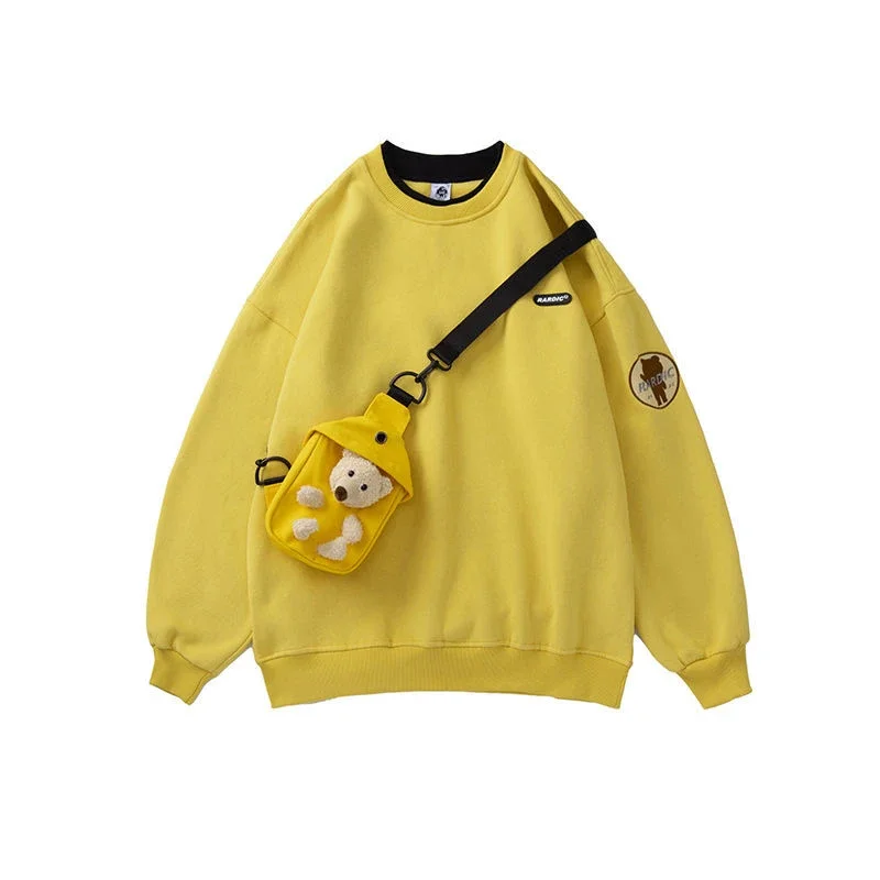 Women Cute Black Sweatshirt Fashion Streetwear Tops with Bag Korean Style White Pullover Kawaii Harajuku Loose BF Jumper Female