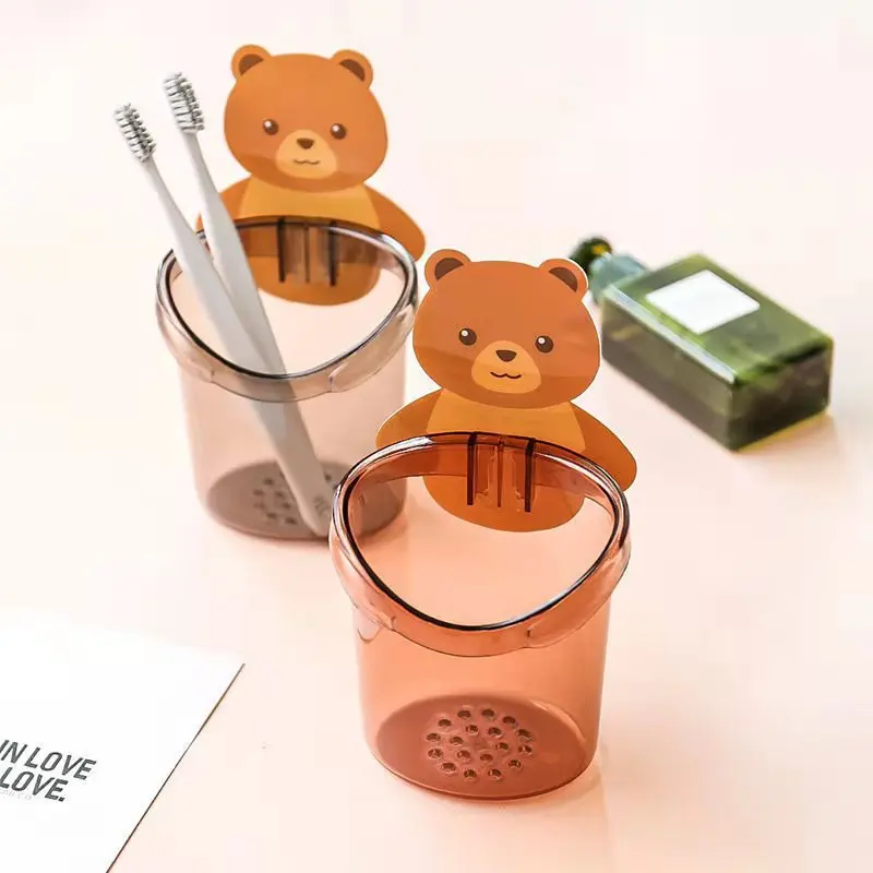Bear Storage Cup Wall Mount Toothbrush Toothpaste Cup Rack Child Home Bathroom Accessories Holder Case Storage