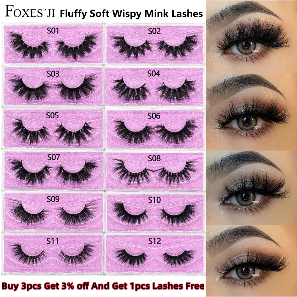 Eyelash Extension FOXESJI Makeup Eyelashes 3D Mink Lashes Natural Long Lasting Wispy Soft Eyelash Extension Fluffy Eye Lashes Mink False