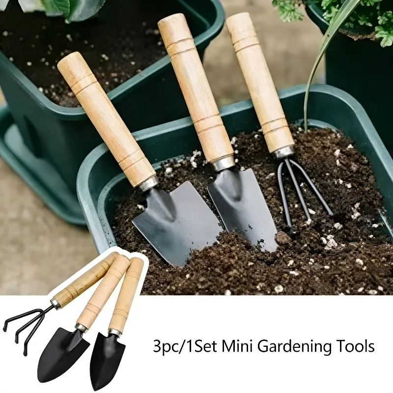 3pc/1Set Mini Gardening Tool Set Digging and Weeding Garden Tools Flower and Plant Bucket Tools Shovel and Rake with Handle