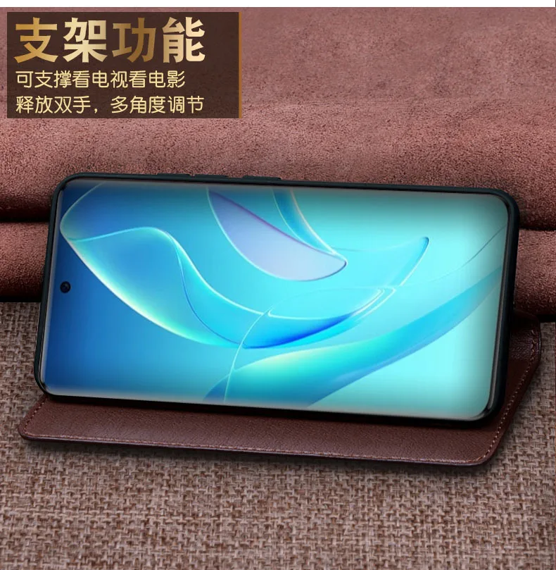 Honor60 Luxury Genuine Leather Magnet Clasp Phone Cover Case For Honor 60 Se Pro  Kickstand Holster Case Protective Full Funda