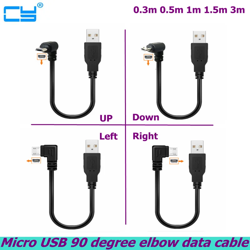 Up & Down & Left & Right Angled 90 Degree USB Micro USB Male to USB male Data Charge connector Cable 25cm 50cm for Tablet 150cm