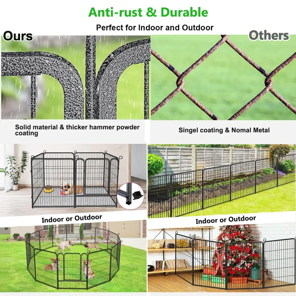 Decorative Metal Fence Panels Garden Fence with Gate, 40in(H) x 27Ft(L) Fencing for Dogs 10 Panels Dog Outdoor No Dig