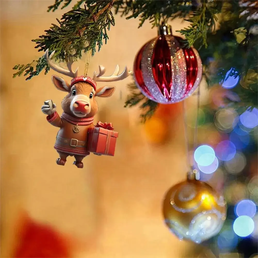thumbnail image 1 of Colgante de árbol de Navidad con muñeco de nieve de Papá Noel y dibujos animados de acrílico 2D, adorno colgante bonito para Navidad, regalo de Año Nuevo 2025 para el hogar, 1 of 5