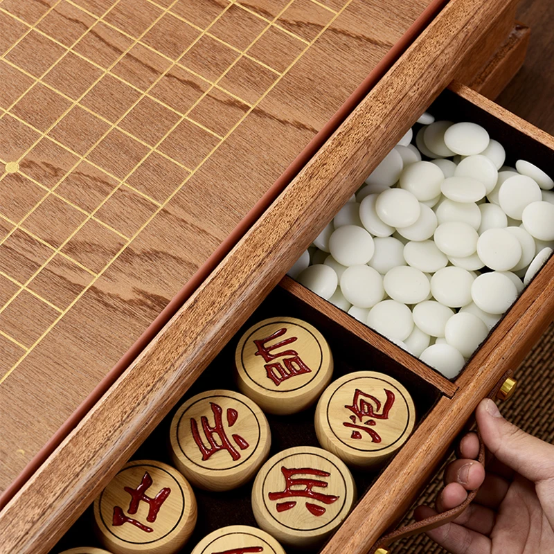 중국 체스 이동 이중 사용 보드 2-in-1 Gomoku 세트 레드우드 체스 어린이 보드 게임을 위한 하이 엔드 양면 테이블 Giochi