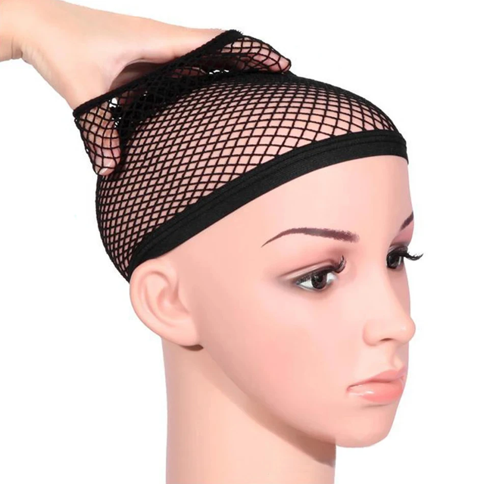 Mesh Weaving Wig Caps Fishnet Ladies Hair Net for Wigs Black Blonde 2pcs