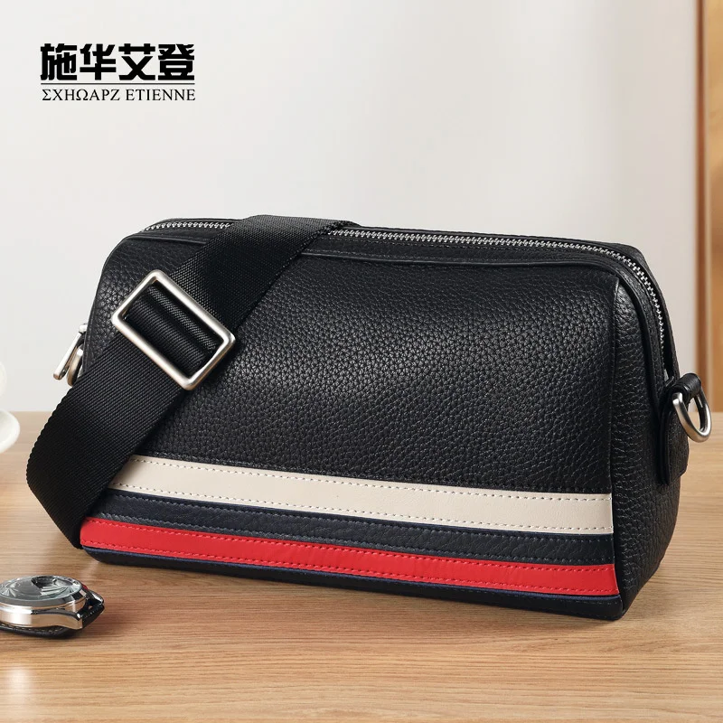 

One shoulder bag Men's cross body Cow leather business casual fashion contrast color high-capacity men's