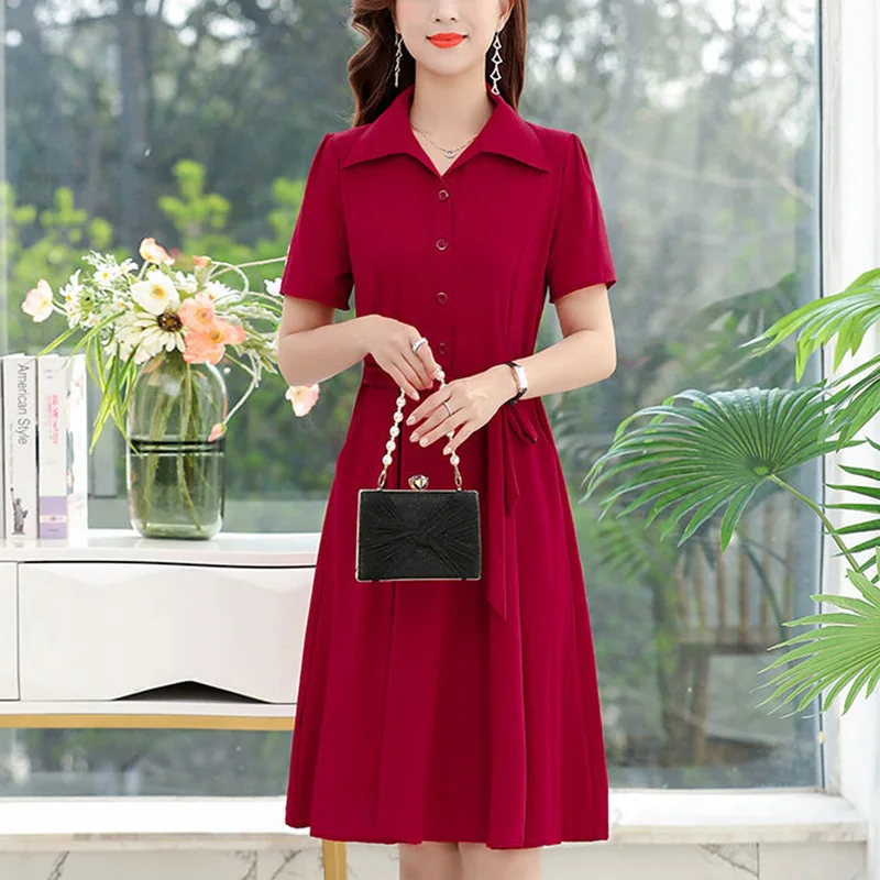 

Fashion Solid Color Button Loose Bandage Bow Mini Dress Women's Clothing 2023 Summer New Oversized Short Sleeve Casual Dresses