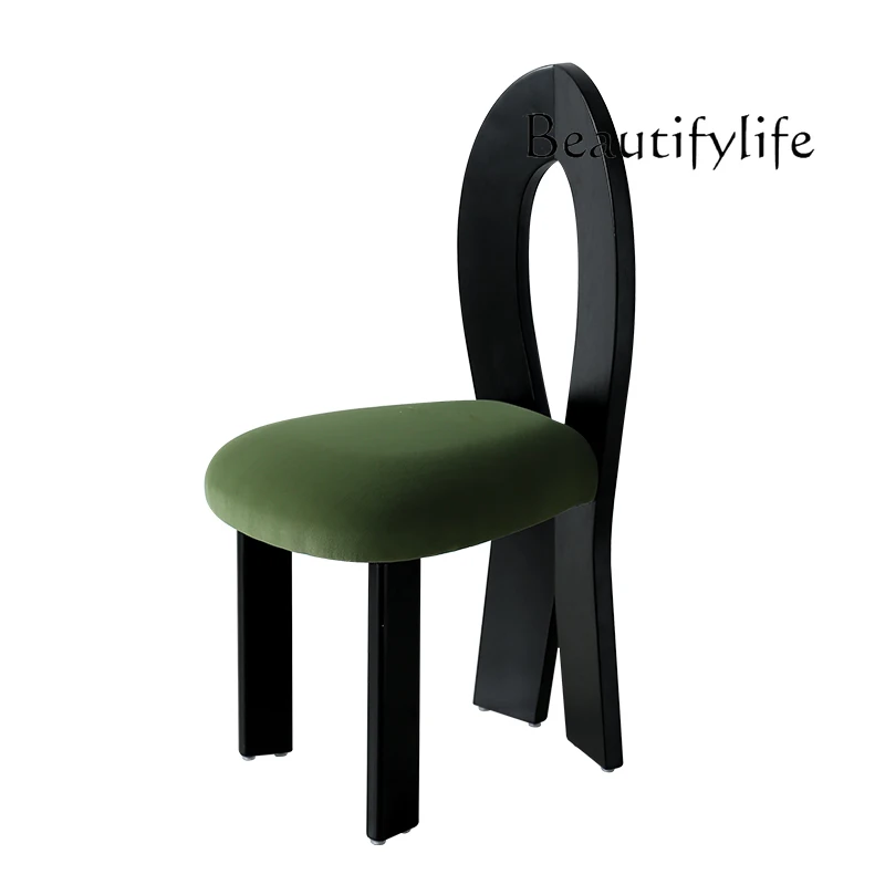 

French Retro Solid Wood Dining Chair Small Apartment Household Restaurant Chair Bedroom Makeup Stool Dressing Stool