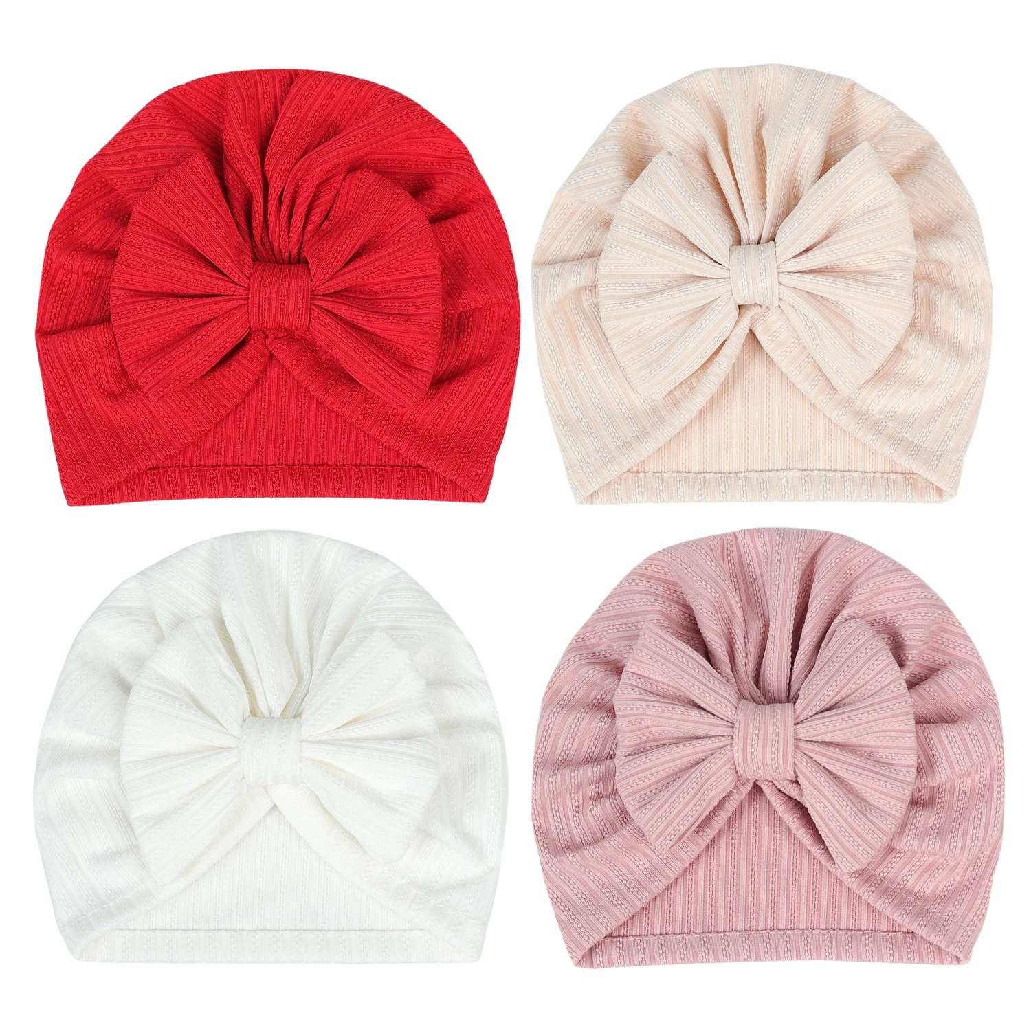 

Solid Ribbed Bow Knot Turban Hats for Baby Girls Boys Beanies Striped Thin Elastic Caps Bonnet Newborn Toddler 0-2T Headwraps