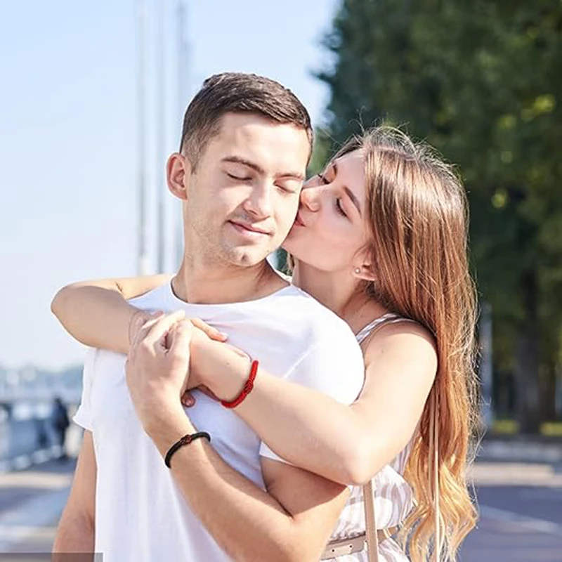 Braccialetti Rossi Coordinati Per Coppie E Migliori Amici | Regalo Simbolo Amore E Amicizia Per Lei E Lui | Corda Regolabile