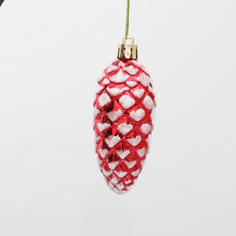 Plastic Painted Pine Cone Ball Xmas Pendants Lanyard Christmas Decoration Props Hanging Ornaments 10Pcs