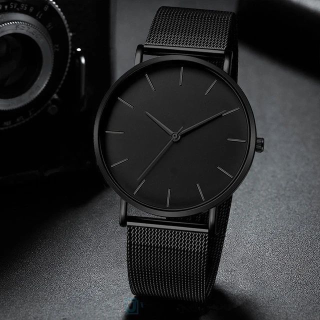 Black Men Watches Male Business Style Wristwatches Stainless Steel Quartz  Watch Men Clock With Calendar Mesh Belt Relogio