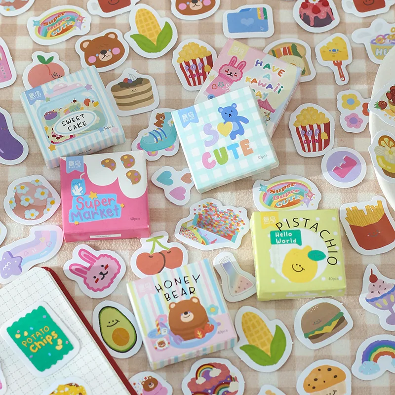 40 Pcs/Box Decorative Mimi Stickers Kawaii Graffiti World Cute Scrapbooking Label Diary Stationery Album Phone Journal Planner 10 30 60pcs cute cat s paw waterproof graffiti sticker aesthetic decorative luggage laptop phone diary scrapbook kids stickers