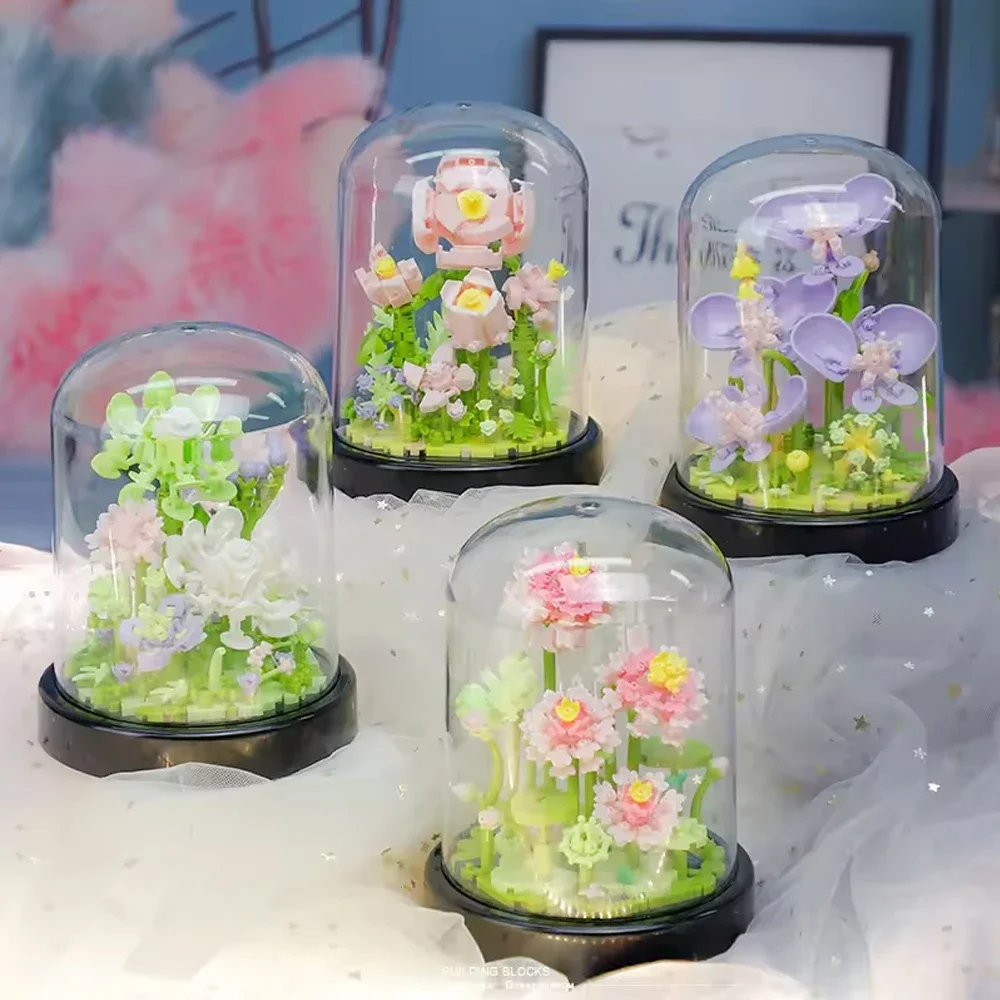 Eternal Bouquet Building Blocks Flower Model DIY Creative Plant Decoration Assemble Bricks Educational Toys for Kids Adult Gifts