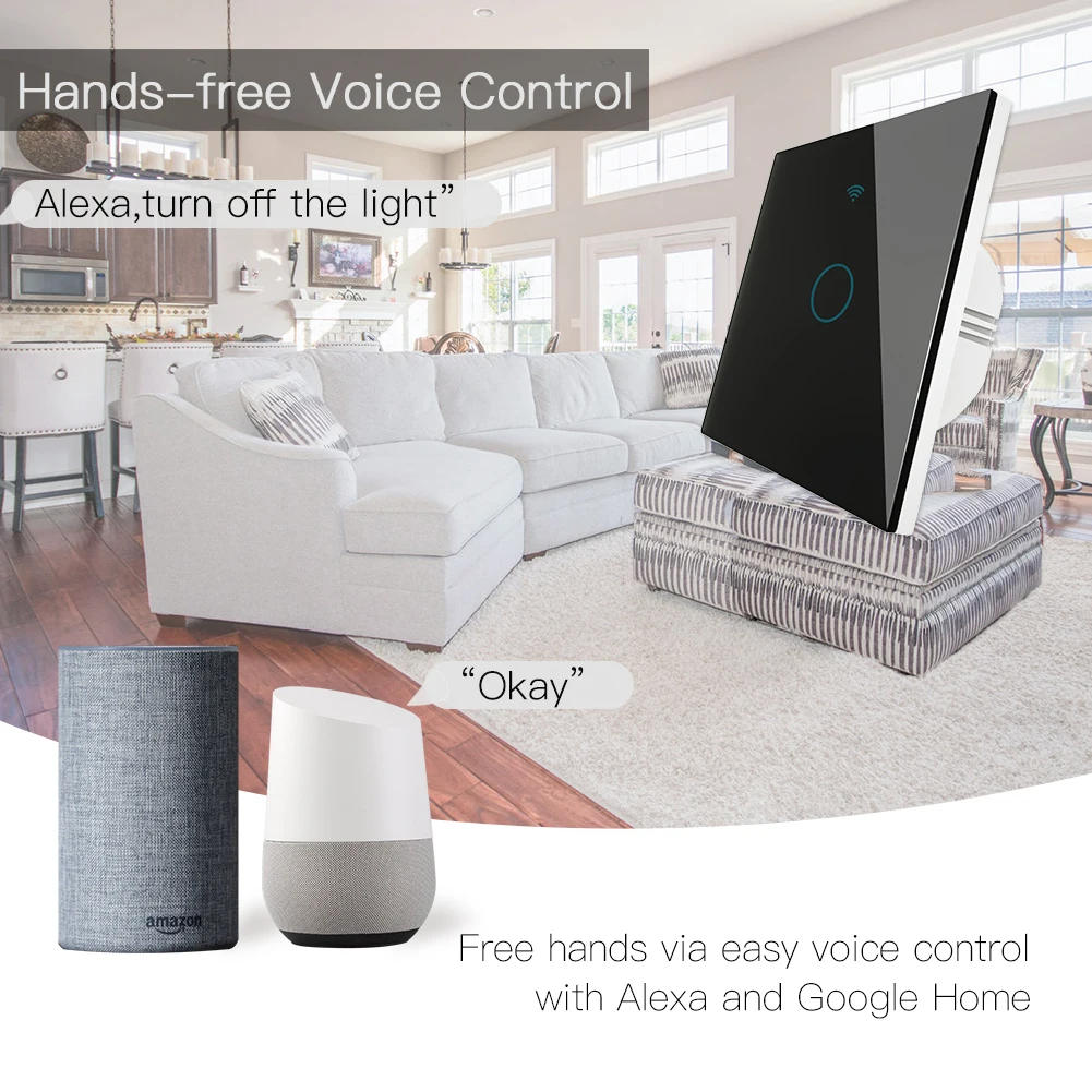 WiFi RF433 송신기 벽 패널 스마트 유리 패널 터치 스위치 1/2/3 갱 원격 제어 스위치는 Alexa, Google 홈과 함께 작동합니다.