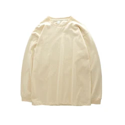 Dukeen 100% Cotton Heavyweight Long - Sleeved Men's T - Shirt - Oversized Solid Color Basic Tee - S ( 50 - 60kg ) (Beige)