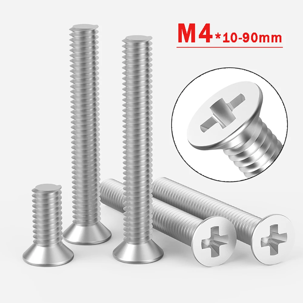 

M4 A2 304 Stainless steel Cross Phillips Drive Flat Head Screw Bolts Countersunk Machine Screws Length 10/30/40/50/60/70/80/90mm