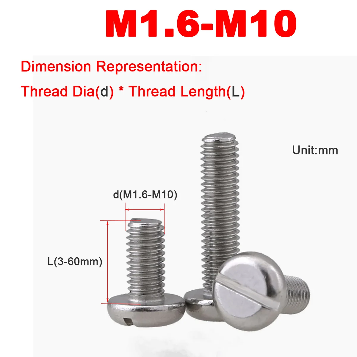 

M1.6M2M2.5M3M4 304 Stainless Steel Slotted Round Head Screw