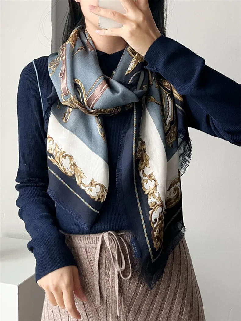 138cm Luxury Brand Twill Silk Scarf Women Square Scarf Design Kerchief Scarves For Ladies Fashion Shawl Echarpe 3