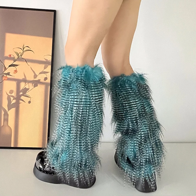 Y2K Goth Furry Faux Fur Women Leg Warmers Boot Covers Harajuku Lolita Girls Punk Fashion Cute Jk Hipster Warm Fluffies Leggings