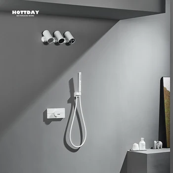 สีขาวชุดฝักบัวอาบน้ํา Matt สีดําติดผนังห้องน้ําก๊อกน้ําทองเหลืองก๊อกน้ําร้อนน้ําเย็น TAP With3 หัว 2