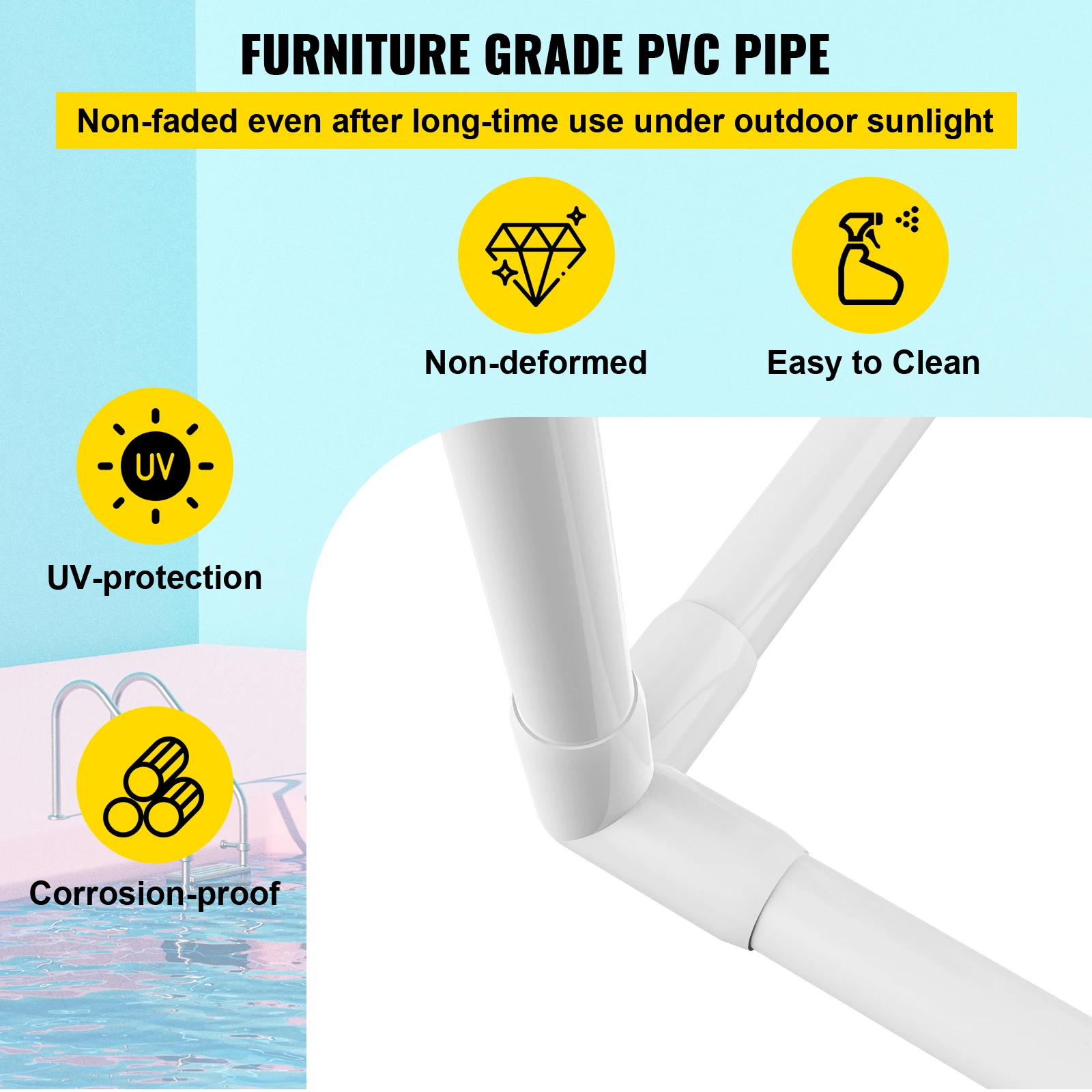 VEVOR Pool Towel Rack 8 Bar White Freestanding Outdoor PVC Triangular Poolside Storage Organizer Include 8 Towel Clips Mesh Bag