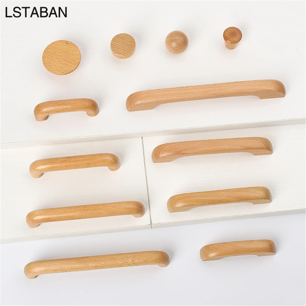 furniture handles kitchen door handles Solid Wood Kitchen Cabinet Handle Beech Varnish Furniture Wooden Door Drawer Knobs Cupboard Pull Handle