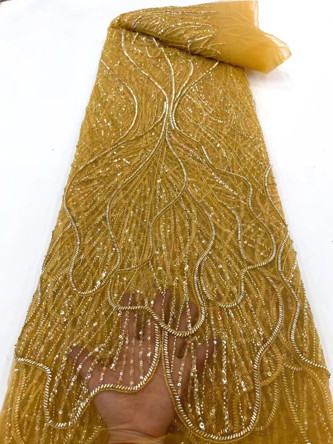 

New long bead tube + sequins, short bead tube beautiful line embroidery, French tulle lace, suitable for fashion dress