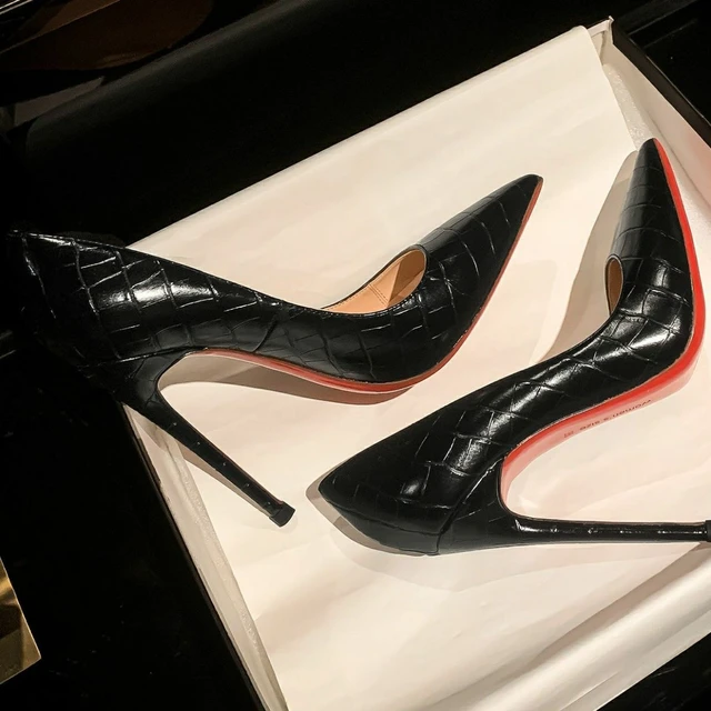 High Heels For Women 2023 Luxury Brand Classic Pumps Red Bottom Pointed Toe  Black Thin Heel 10cm 12cm Wedding Ladies Shoes 35-44