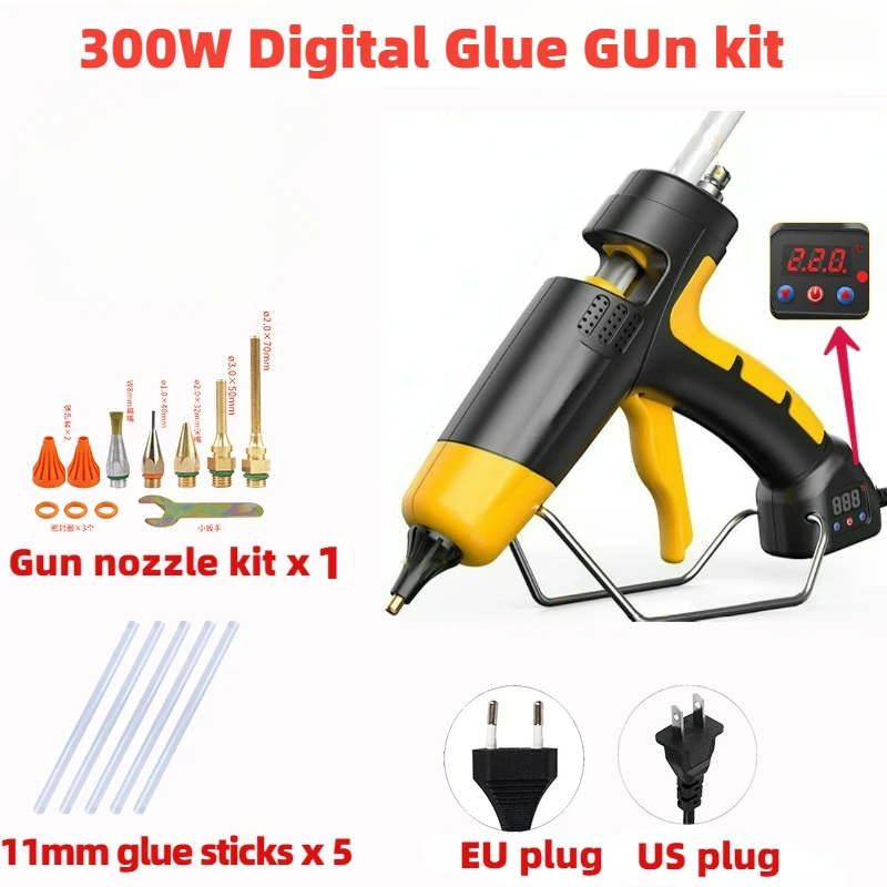 Hot glue gun 300W Hot Glue Gun Kit with 11mm Glue Stick Copper Nozzle Digital Adjustable Temperature DIY Craft Tool