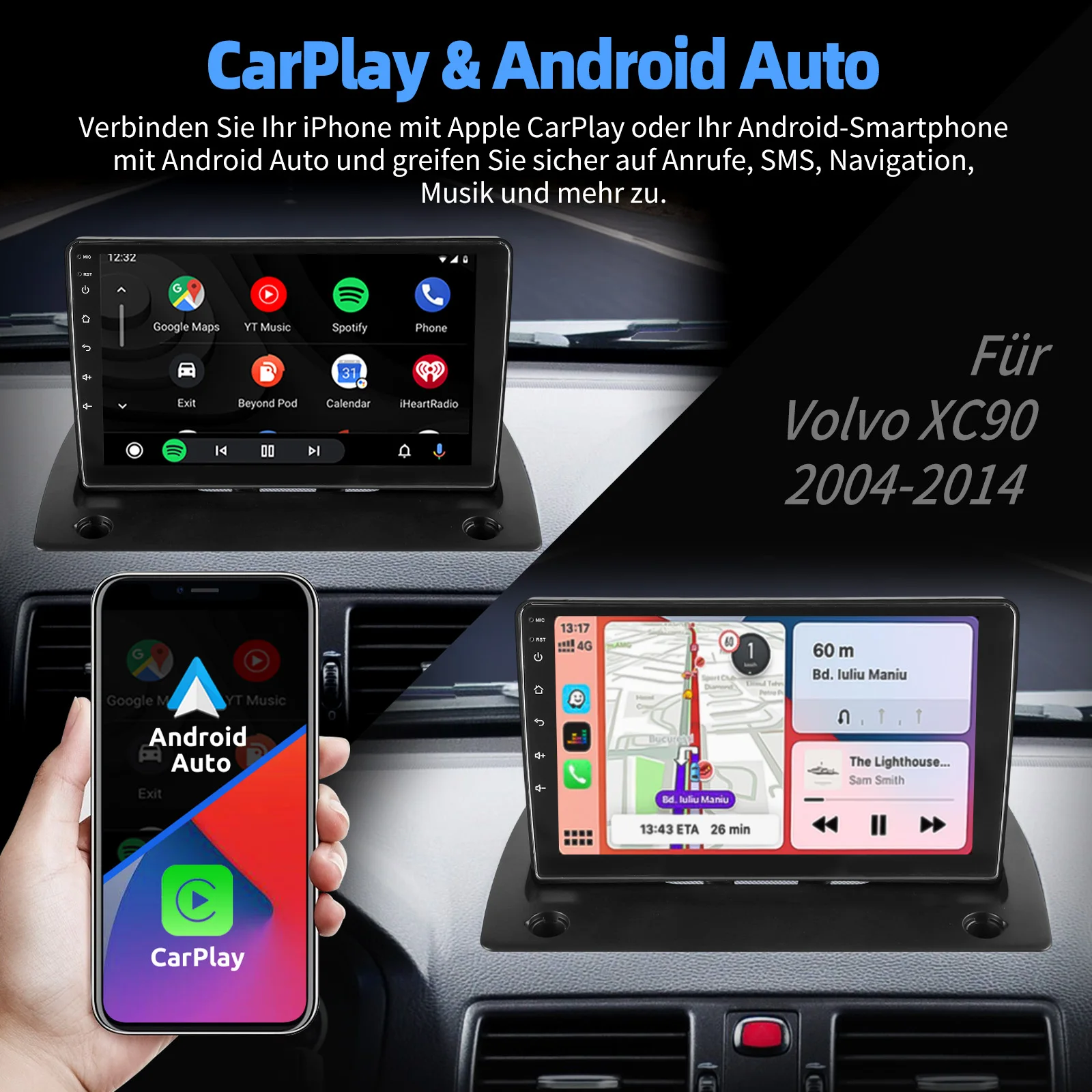 ESSGOO 9" Android 15 For Volvo XC90 2004-14 Wireless Carplay Android Auto Car Stereo Radio GPS NAVI WIFI SWC RDS USB FM BT Wifi