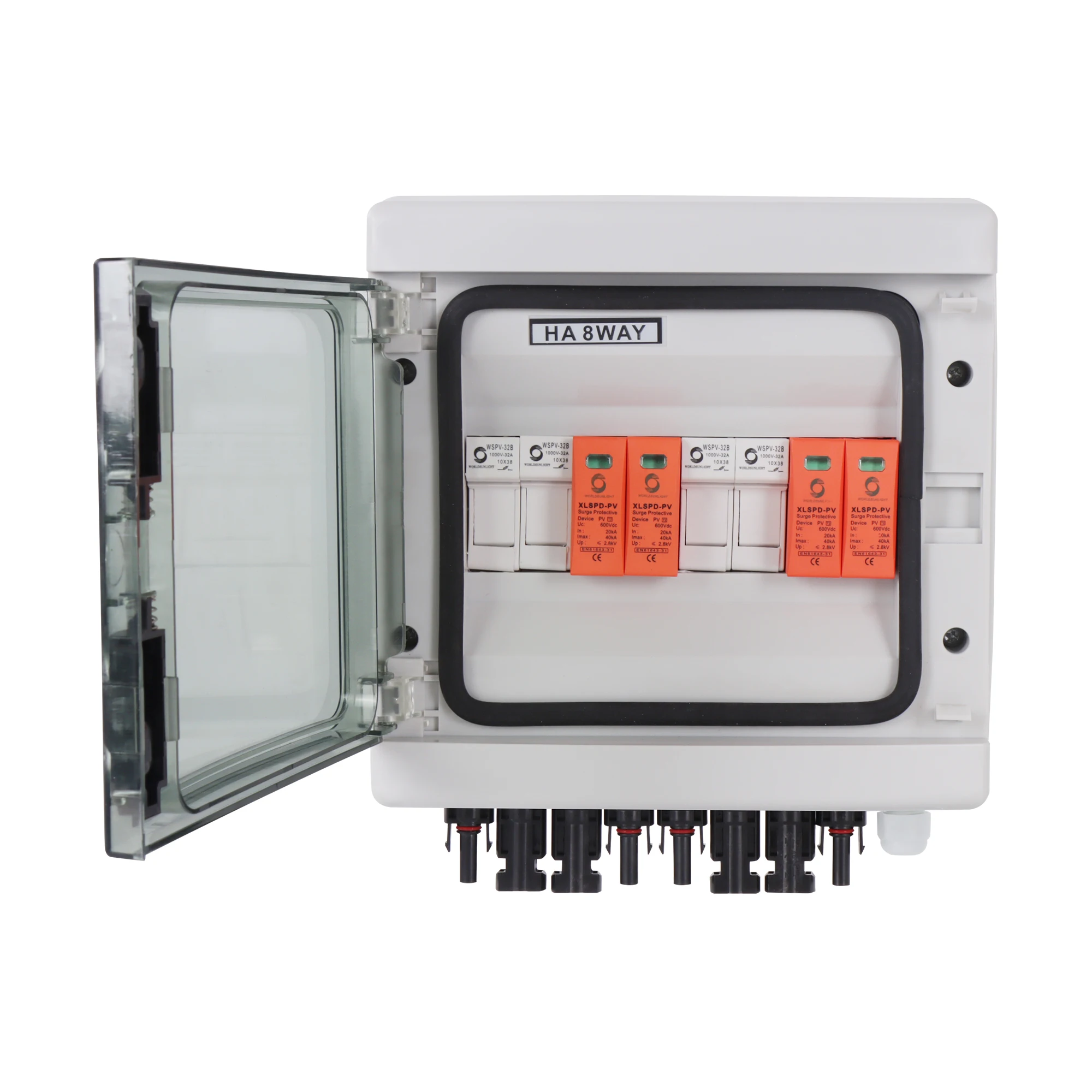 Worldsunlight WSDB-PV2/2 500V 600V 2 input 2 output string 32a energy system Photovoltaic Solar PV DC Combiner Box